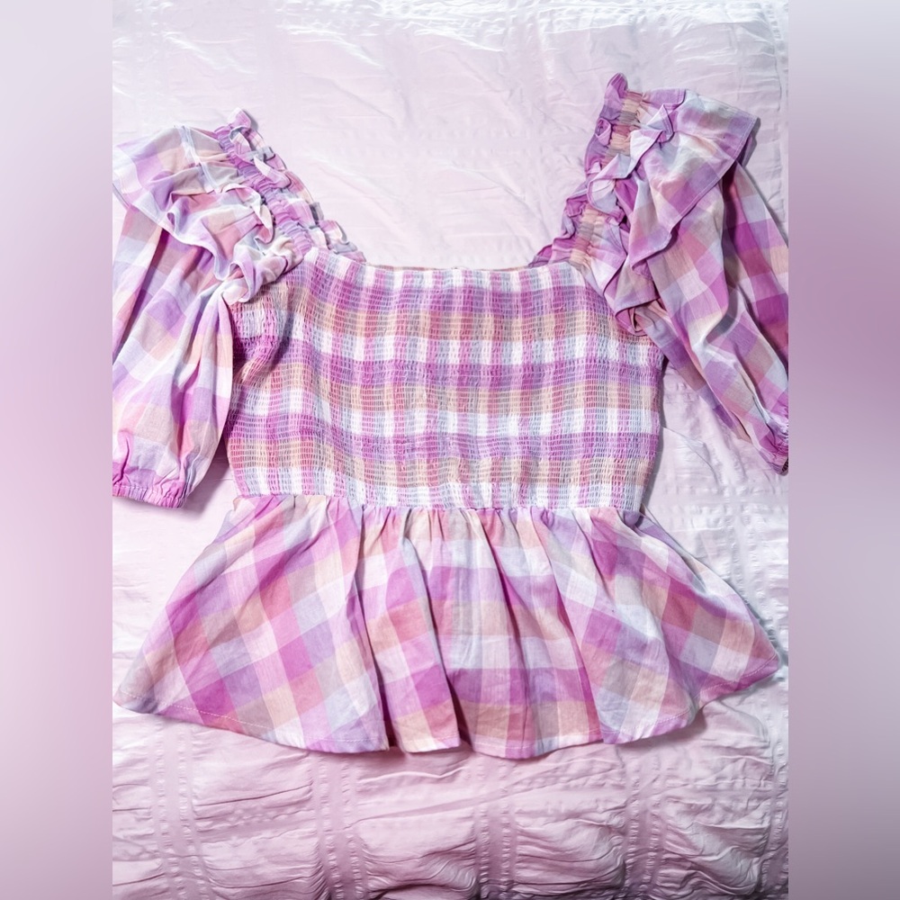Plaid Purple Ruffled Top
